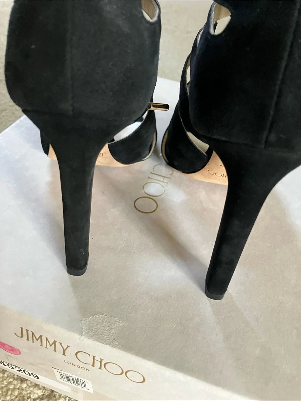 Jimmy Choo Women's Black Suede Lace-Up Cutout High Heel Sandal